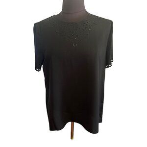 Alfred Dunner Black, Short Sleeve Top With Neckline Cutouts & Beads, Size 10